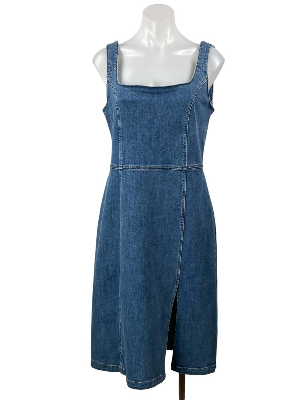 Reformation Parker Blue Sleeveless Square Neck Slit Denim Jean Midi Dress 10